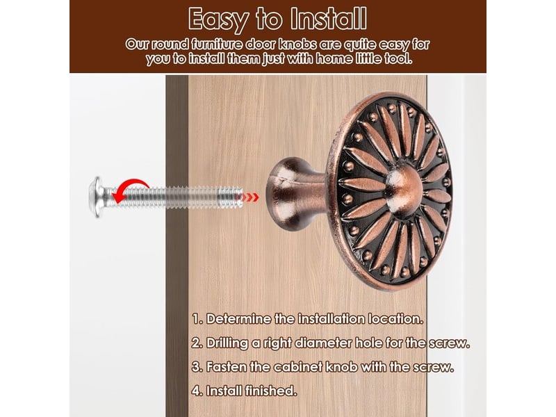 Poignées rondes de style vintage en bronze huilé, poignées pour placards, commodes et meubles avec vis - Conforama B
