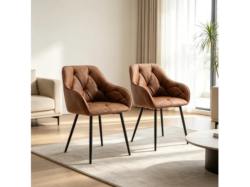  Chaise d'appoint ergonomique en tissu marron - set de 2 chaises modernes pour salle à manger  - Conforama C