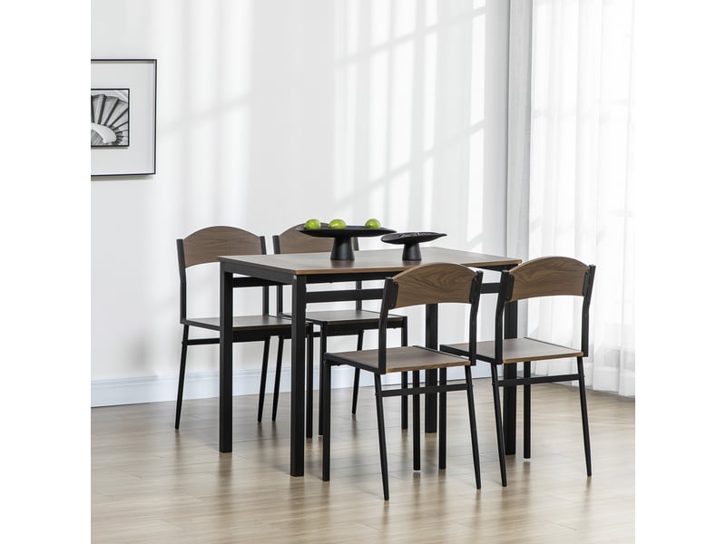  Ensemble de salle à manger 5 pièces comprenant 1 table rectangulaire (100 x 63 x 76,5 cm) et 4 chaises (45 x 40 x 82 cm), en acier et mdf.  - Conforama D