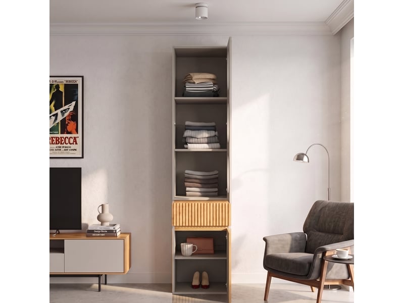  Armoire colonne 45x50x200 cm 2 portes 1 tiroir mdf et panneau de particules gris clair et naturel  - Conforama E