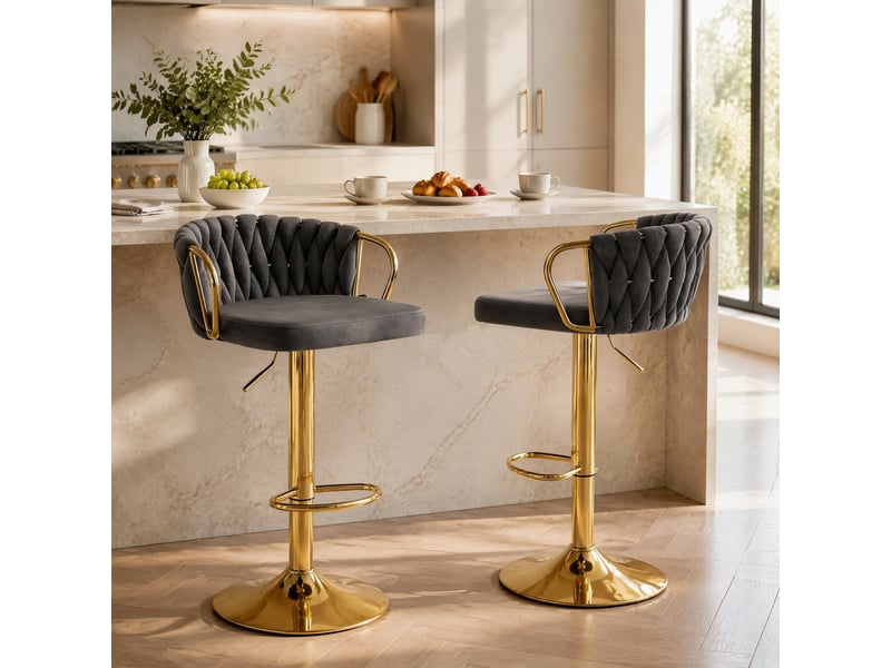  Lot de 2 tabourets de bar pivotants et réglables en velours gris foncé  - Conforama D