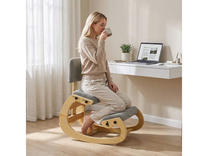  Chaise ergonomique à genoux avec dossier, aspect velours côtelé, grise  - Conforama C