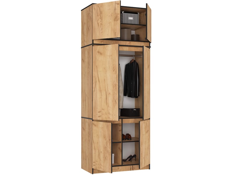  Armoire avec surmeuble s90 chêne craft 90 cm 6 portes façade chêne craft 6 étagères 90x51x235 cm  - Conforama B