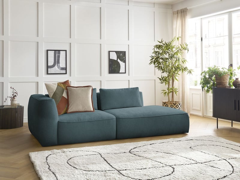  Bobochic canapé droit fixe 3 places leopold tissu texturé bleu foncé  accoudoir gauche LEOPOLD - Conforama B
