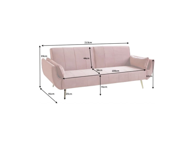  Canapé droit danna rose poudré – canapé scandinave convertible en velours avec pieds en métal  - Conforama C