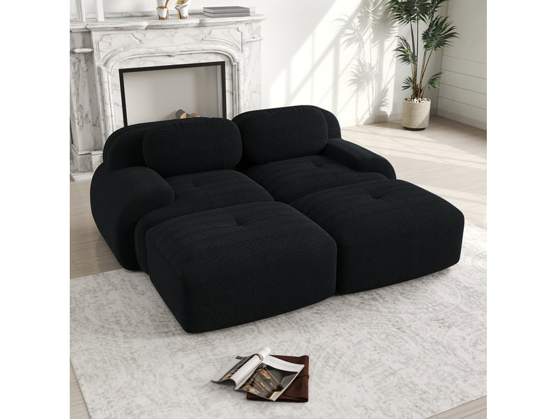  Canapé 2 places modulaire sans cadre en velours côtelé noir  - Conforama B