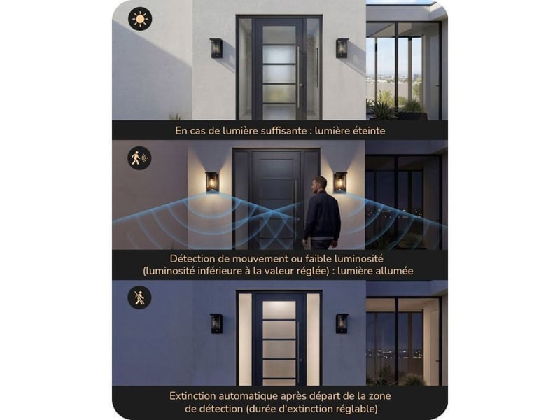 Sonnette murale exterieur detecteur de mouvement pir ip44 aluminium noir e27 110° 370618_AACLB04029_6_DROPFR - Conforama C