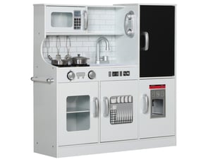 Cuisine enfant en bois 83,8x26,8x81 cm – blanche – micro-ondes, téléphone, tableau et 5 accessoires