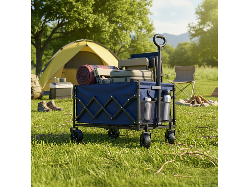 Chariot pliable, 4 roues renforcées, chariot de jardin, grande capacité 150l, extérieur, bleu - Conforama B