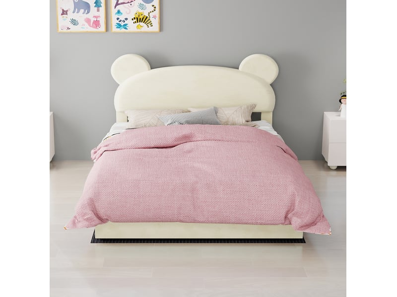  Lit coffre 140x200 cm en tissu beige avec rangement relevable  - Conforama D
