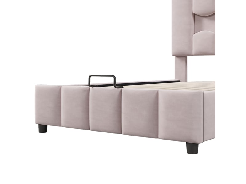  Lit coffre enfant 90x200 cm avec rangement hydraulique, tête de lit réglable et led multicolore, velours, rose, sans matelas  - Conforama R