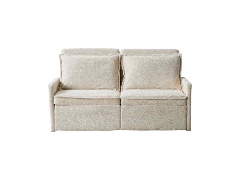  Canapé convertible 3-en-1 à dossier réglable avec rangements  - ports usb-c, chenille - beige  - Conforama A