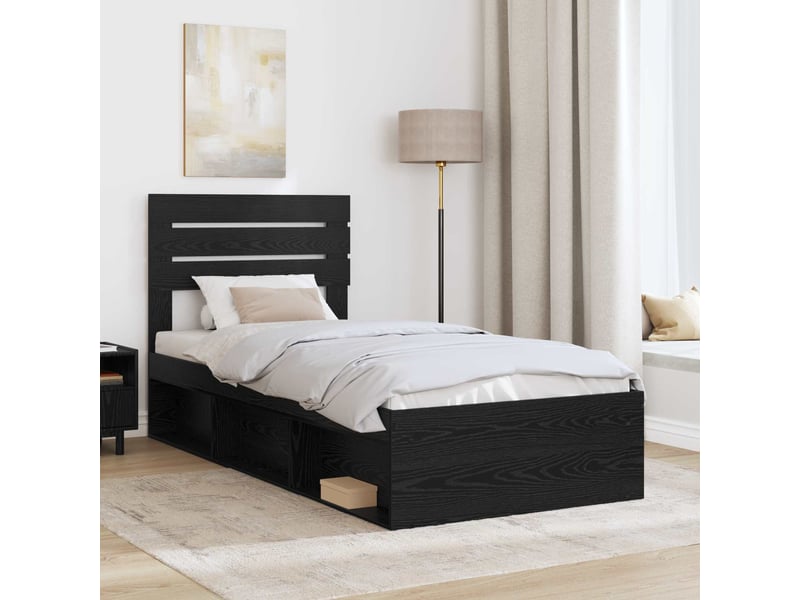 Lit simple, cadre de lit avec tête de lit noir 75 x 190 cm pin massif shl3939 - Conforama C