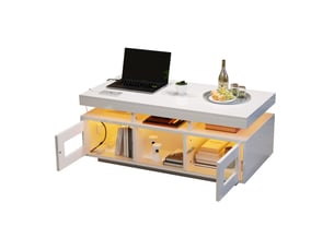 Table basse avec 2 portes, 2 niches, led contrôlée par application, prise et usb pour salon, 100 × 50 × 43 cm
