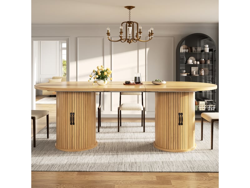 Table à manger extensible 150-190 cm avec rangement caché, table de cuisine multifonction gain de place, structure métal - marron naturel - Conforama B