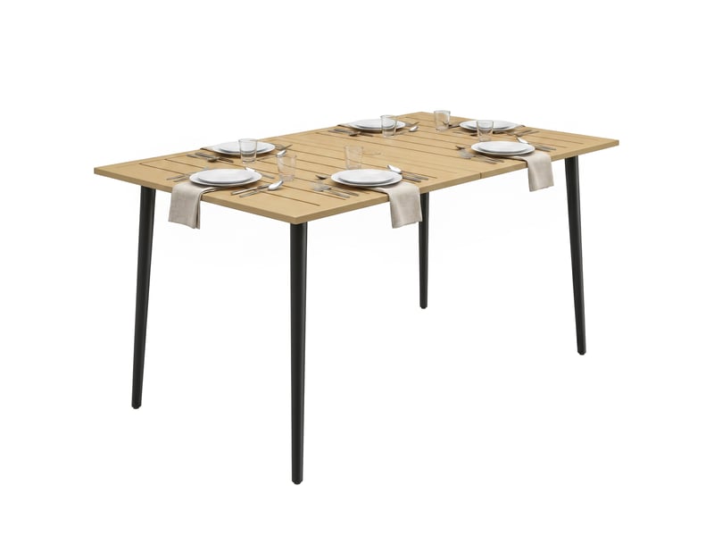  Table de jardin 150 x 90 cm, table de balcon résistante aux intempéries en acier, avec trou pour parasol, marron  - Conforama A