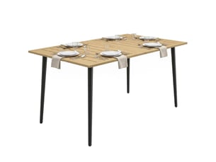 Table de jardin 150 x 90 cm, table de balcon résistante aux intempéries en acier, avec trou pour parasol, marron