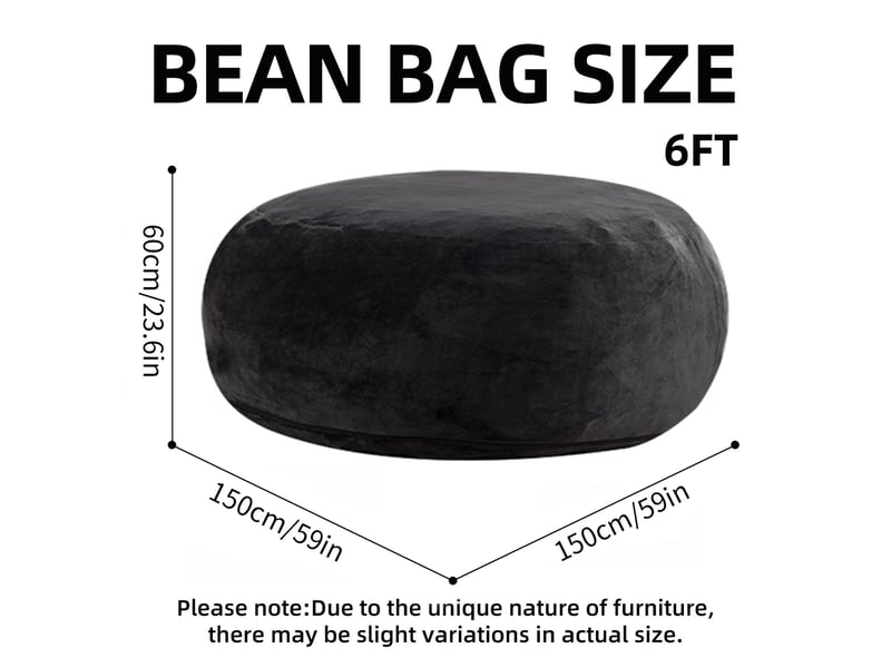 Pouf géant rond 150x150x60 cm en velboa noir à mousse mémoire de forme - Conforama C