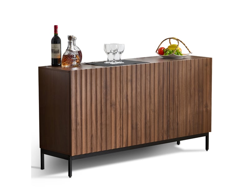 Buffet chêne foncé 150x40x80 cm, buffet mid-century modern, buffet 3 portes avec design ondulé 3d - Conforama A