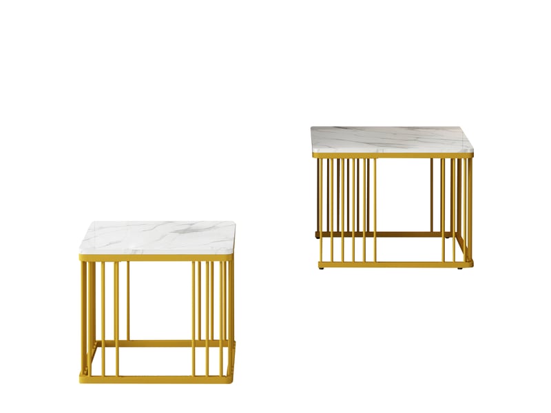 Ensemble de 2 tables basses carrées gigognes effet marbre brillant avec pieds dorés, 60 x 60 x 45 cm et 45 x 45 x 40 cm, usage polyvalent - Conforama D