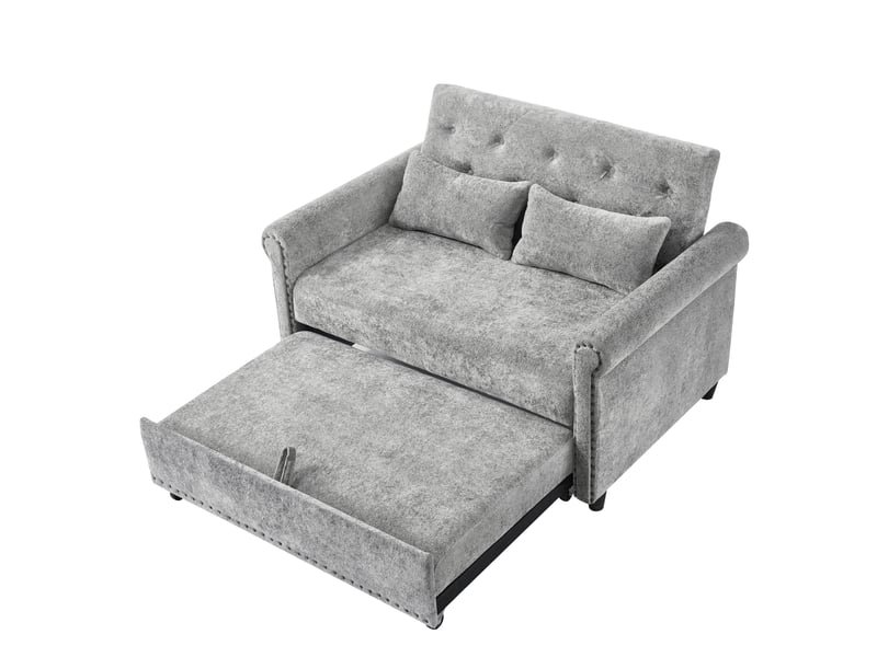  Canapé convertible 2 places 3-en-1 avec dossier réglable et lit gigogne, coussins, en chenille grise, 120 × 80 × 82 cm  - Conforama A