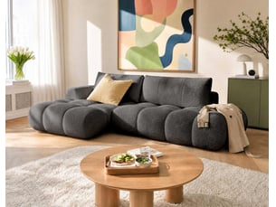 Canapé d'angle gauche convertible <strong>BESTMOBILIER</strong> <strong>YULIN</strong> 4 places Tissu gris avec coffre de rangement