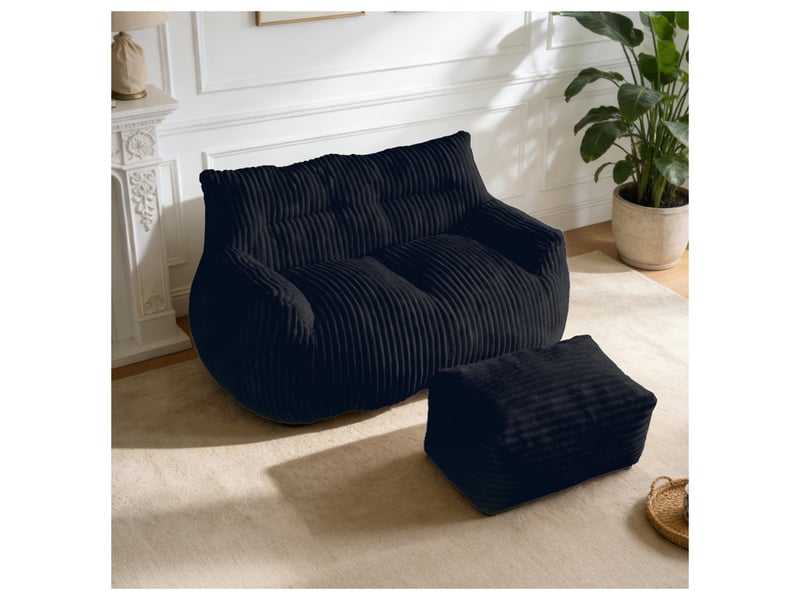 Fauteuil poire double grand format avec pouf assorti, pour salon et chambre - Conforama B