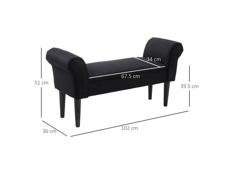  Banc de lit rembourré avec accoudoirs roulés, 102 x 35 x 51 cm, noir  - Conforama E