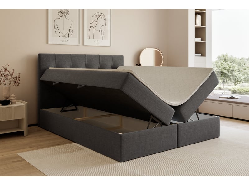  Lit coffre venus - 160x200 cm - avec matelas et surmatelas - tissu tressé - anthracite VENUS - Conforama C