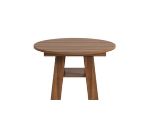 Table à manger extensible 110 à 150 x 110 x 75 cm, 4 à 6 personnes, rallonge intégrée et étagère sous plateau, mdf, couleur noyer