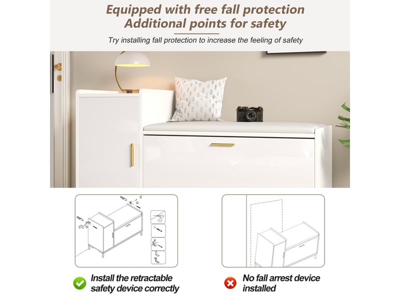  Meuble à chaussures 2 niveaux avec assise rembourrée pour entrée 100×38×68 cm blanc et or  - Conforama C