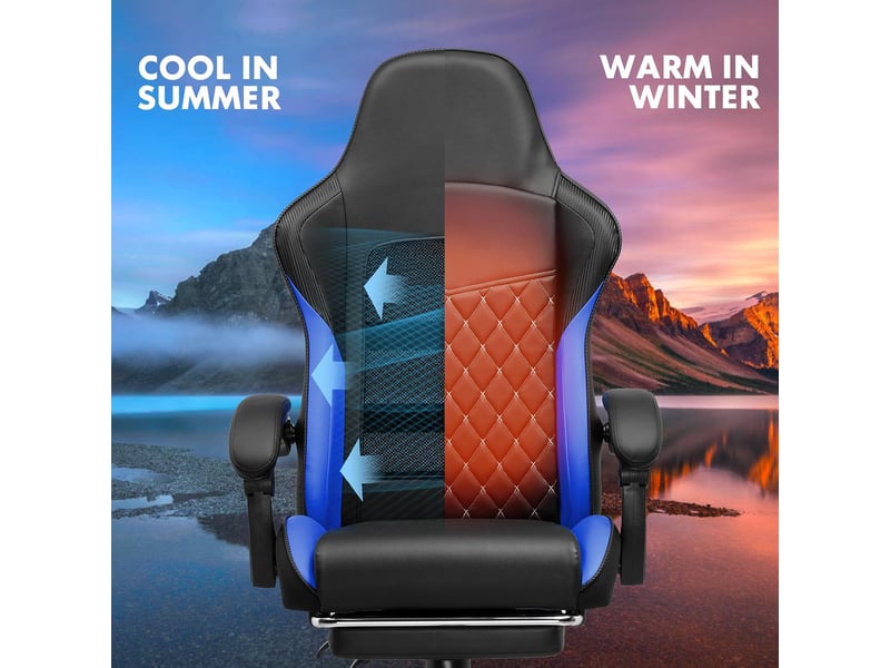  Gtplayer chaise de jeu avec double dossier, repose-pieds, housse amovible, 150kg, réglable - bleu GTP100-BLUE - Conforama C