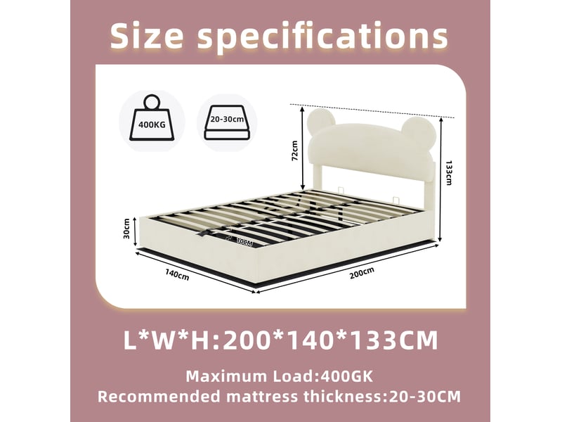  Lit coffre modenvie 140 x 200 cm avec matelas beige et tête de lit rembourrée  - Conforama C
