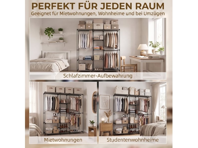 Armoire textile ouverte noire 182 x 43 x 182 cm avec 3 tringles et 5 étagères, montage sans outil pratique - Conforama D
