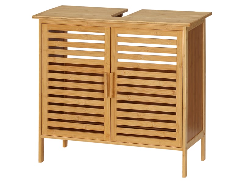  Meuble sous lavabo salle de bain en bambou meuble sous vasque 2 portes 66 x 29 x 61,5 cm  - Conforama B