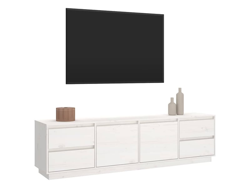  Meuble tv - banc tv - meuble de rangement blanc 176x37x47,5 cm bois de pin massif  - Conforama D