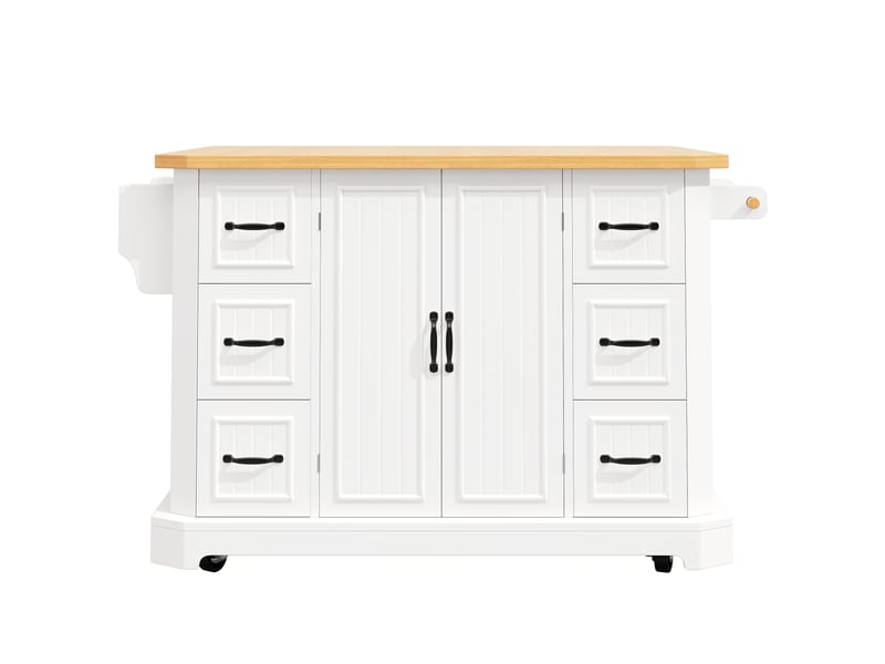  Îlot de cuisine mobile,120x45x91 cm,2 portes et 6 tiroirs,mdf,blanc  - Conforama D