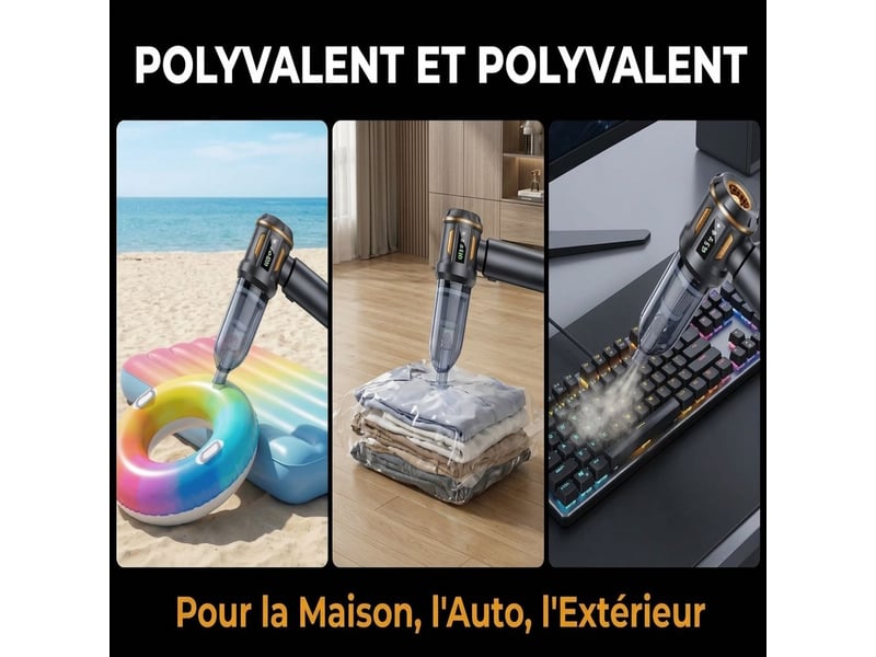  Mini aspirateur et souffleur sans fil 2 en 1 puissant 16000pa – dépoussiéreur électrique moteur brushless avec écran led et batterie rechargeable usb-c pour voiture et pc – noir  - Conforama D