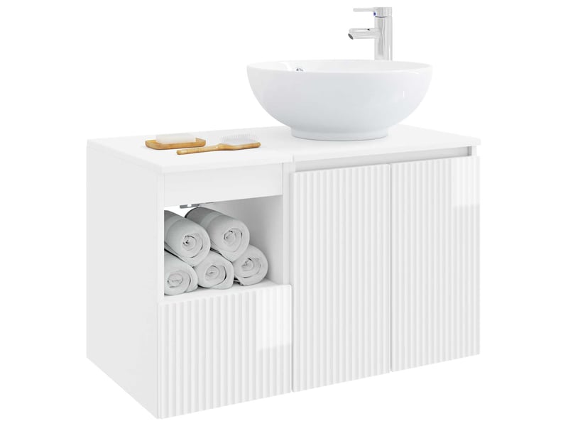  Ensemble de mobilier de salle de bain 2 pc blanc brillant cf64005  - Conforama C