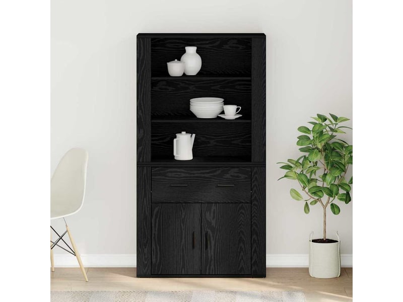 Buffet - haut armoire chêne noir 80 x 33 x 150 cm bois d'ingénierie - Conforama D