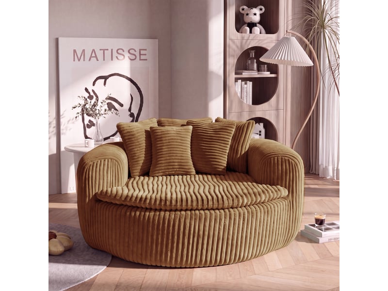  Fauteuil lounge 1 place 145 x 133 x 59 cm en velours côtelé marron, avec assise profonde, accoudoirs et 5 coussins DJ-W3463P5032758-ZMS - Conforama B