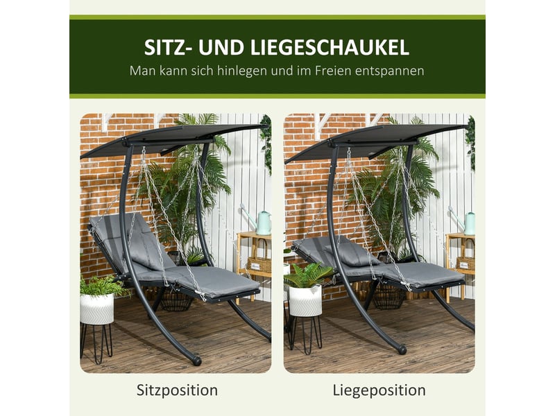  Fauteuil de jardin 110x150x170, balancelle fauteuil d'extérieur, toit réglable, coussin inclus, acier robuste, gris foncé  - Conforama E