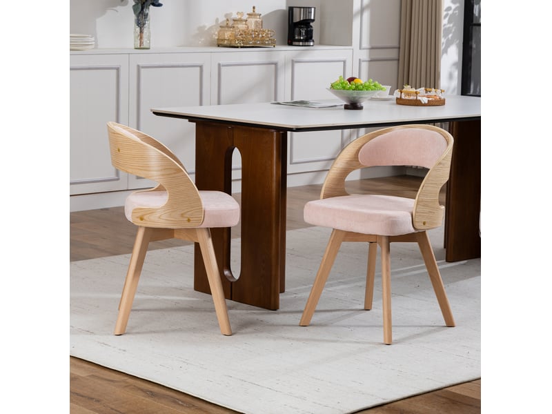  Lot de 2 chaise de salle à manger pivotante 44x41x75 cm, meuble de salon, confortable, coussin inclus, structure bois, revêtement lin rose  - Conforama E
