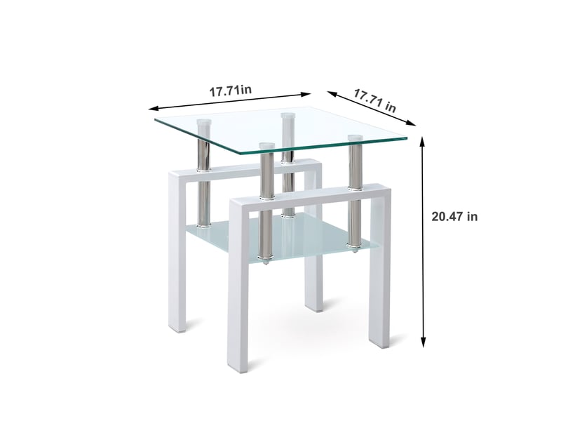  Lot de 2 tables d'appoint 45x45x52 cm – transparent – verre trempé à 2 niveaux avec rangement ouvert  - Conforama C