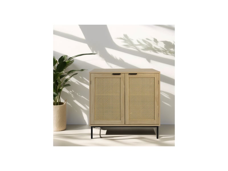 Buffet avec 2 portes cannage en bois naturel 80 x 35 x 75,5 cm 62105 - Conforama C