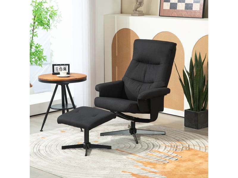  Fauteuil inclinable avec repose-pieds, pivotant, à bascule, aspect velours, jusqu'à 150 kg, noir  - Conforama C