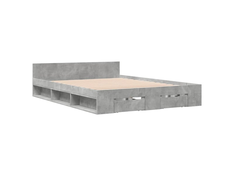 Lit double- lit adulte - cadre de lit avec tiroirs sans matelas gris béton 150x200 cm - Conforama B