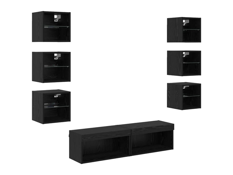 Meuble tv - banc tv - meuble de rangement 8 pcs chêne noir verre - Conforama A