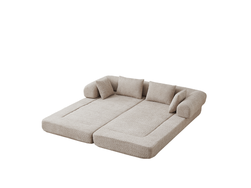 Canapé 2 places 4-en-1 en tissu chenille kaki avec 4 coussins - Conforama D