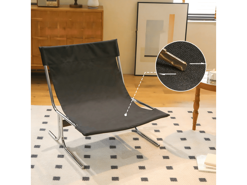  Chaise d'appoint sans accoudoirs en similicuir noir, pieds en métal W5318P494631 - Conforama E